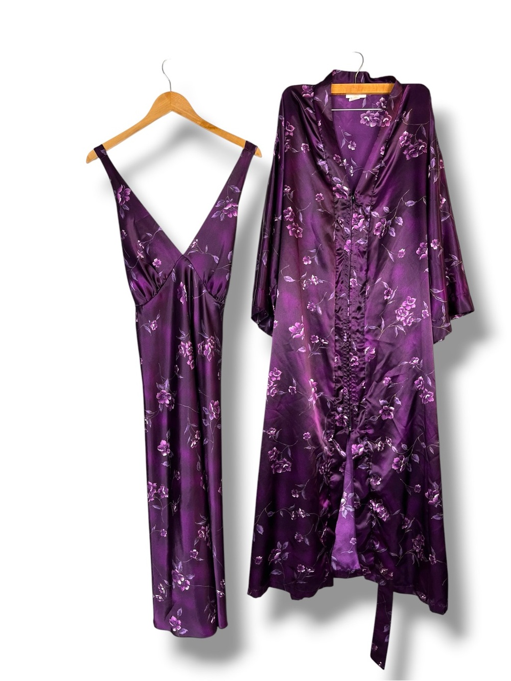 Vtg Inner Most Nightgown Robe Set XL Purple Floral Peignoir USA Made Whimsygoth